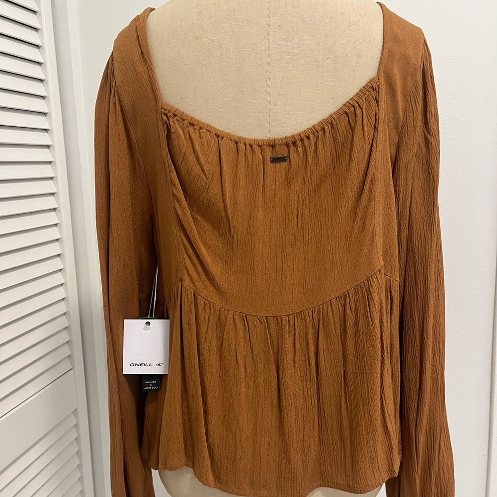 O'Neill Brown V-Neck Ruched Blouse New - Picture 5 of 9